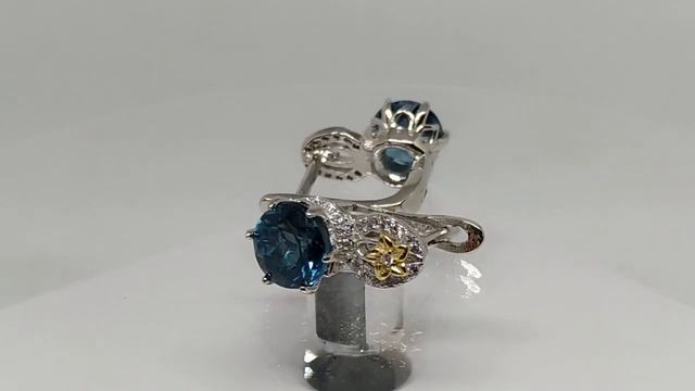 Двухцветные серьги с Лондон Блю Топазами 7.0 мм, LED освещение смотреть онлайн