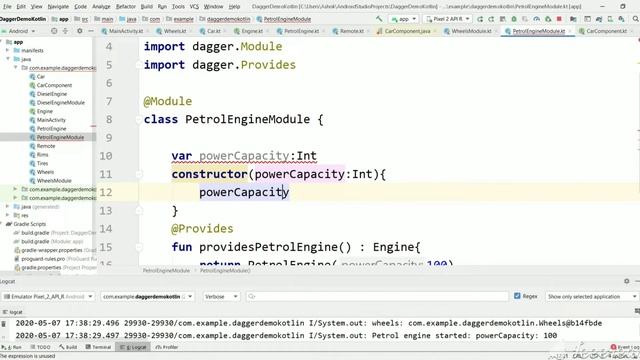 DRAGGER Kotlin tutorial android part 7. Inject runtime values to dependent objects using MODULE. смотреть онлайн
