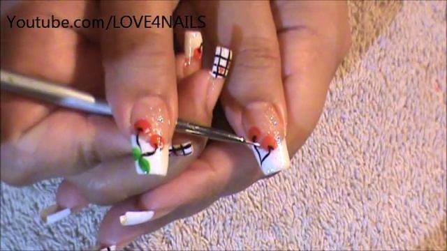 Cherry Hearts & Squares Nail Art Design Tutorial смотреть онлайн
