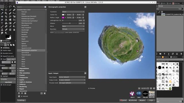 New G'MIC filter 'Deformations / Stereographic projection' смотреть онлайн