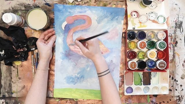 Как нарисовать фламинго гуашью. Урок для детей и взрослых. смотреть онлайн