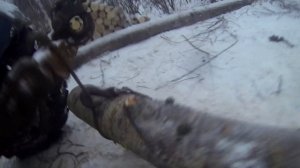 Заготовка дров в делянке на тракторах ЛТЗ Т-40АМ и МТЗ-82. Буксуем на выезде из леса.