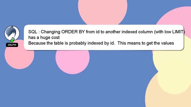 SQL : Changing ORDER BY from id to another indexed column (with low LIMIT) has a huge cost смотреть онлайн