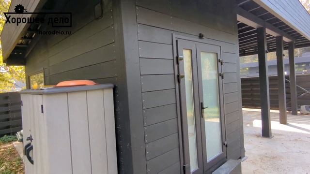 Навес с хозблоком черный