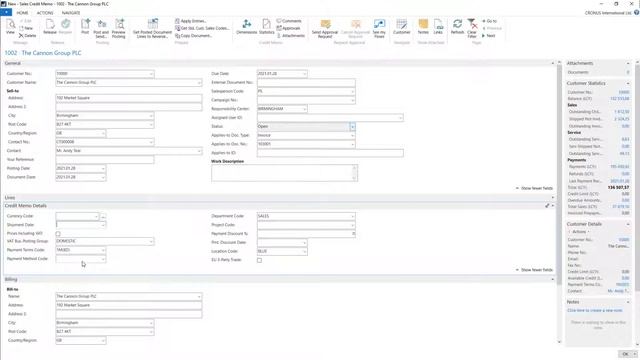 Credit Memo Card - Dynamics Business Central / NAV смотреть онлайн