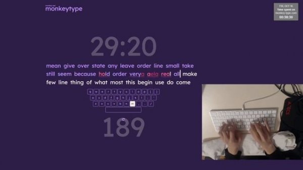 Monkey-Type Former One Hour World Record (189.37 WPM, 202.19 raw, 95.57% accuracy)