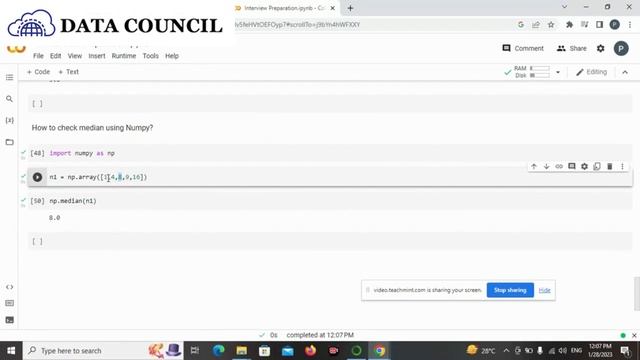 HOW TO CHECK MEDIAN USING NUMPY? | INTERVIEW PREPARATION FOR DATA SCIENCE | DATA COUNCIL | смотреть онлайн