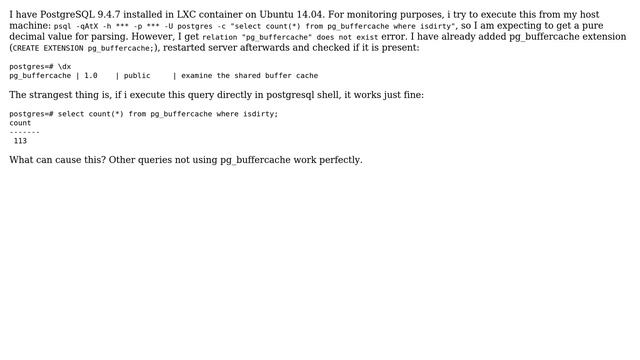 Databases: Querying pg_buffercache: relation "pg_buffercache" does not exist смотреть онлайн