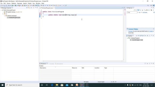 How to Create a Project in Eclipse and write your First Java Program смотреть онлайн
