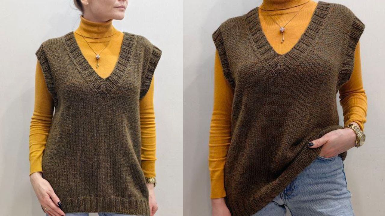 Классический жилет спицами. Вяжите из любой пряжи. Подробный мастер класс. смотреть онлайн