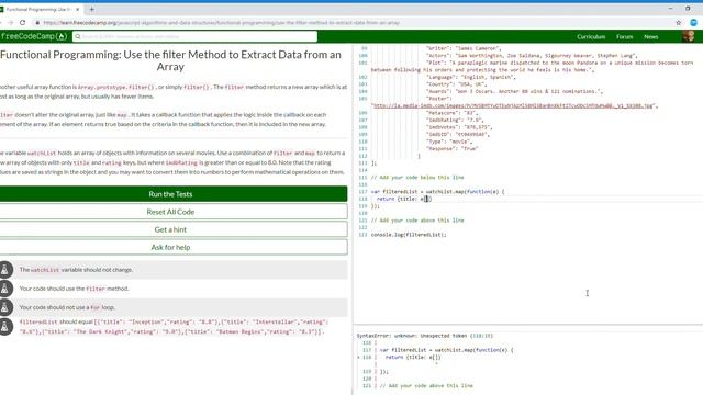 Functional Programming Use the filter Method to Extract Data from an Array Learn freeCodeCamp9/2 смотреть онлайн