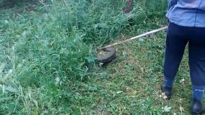 СТРИЖ 4 ТАКТНЫЙ Бензотриммер Красная Звезда. Женщина ? леской косит под корень высокую траву