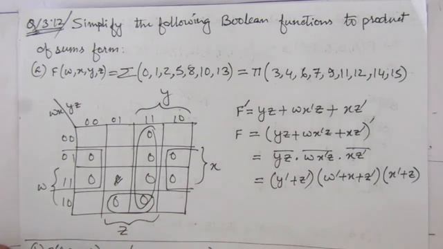 Q. 3.12: Simplify the following Boolean functions to product-of-sums form: (a) F(w,x,y,z)=sum(0,1,2 смотреть онлайн
