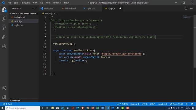 JavaScript Atasözü ve Deyim Arama(JSON API-Fetch ile veri sorgulama) смотреть онлайн