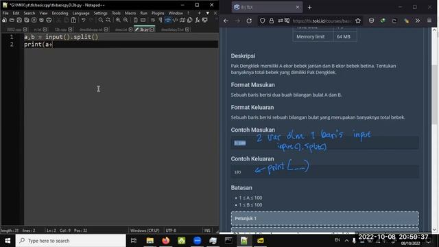 Latihan Pemrograman Dasar python 3 dengan Soal TLX Basic 3B A Tambah B Matematikawan Kampung смотреть онлайн