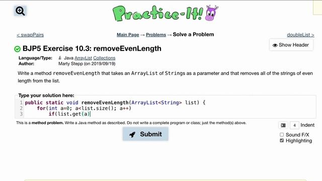 Java Practice It | Exercise 10.3: removeEvenLength | ArrayList, collections, array list смотреть онлайн