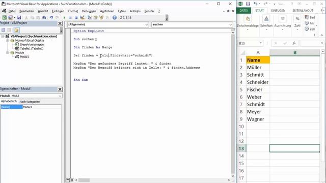 EXCEL VBA Die wichtigsten Befehle #12 - SuchFunktion (Einträge & Begriffe in Zellen suchen) смотреть онлайн
