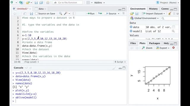 Create/ Import a dataset to R | Fit a Simple Linear Regression model | Add a line to R plot смотреть онлайн