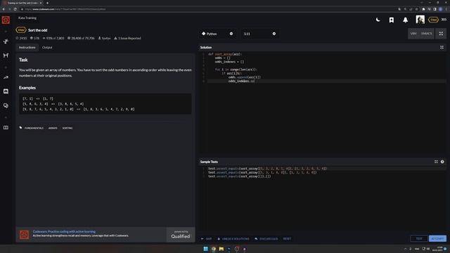Решение задачи с Codewars. "Sort the odd". 6 kyu смотреть онлайн