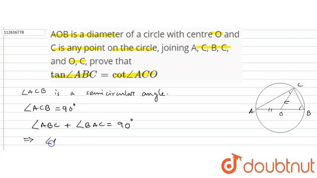 AOB is a diameter of a circle with centre O and C is any point on the circle, joining A, C, B, C,an смотреть онлайн