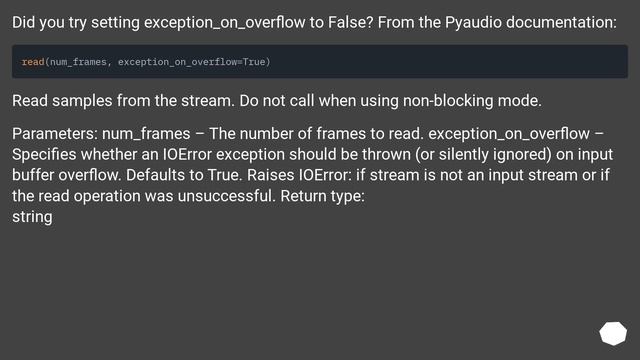 PyAudio Input Overflowed -9981 - No solution working смотреть онлайн