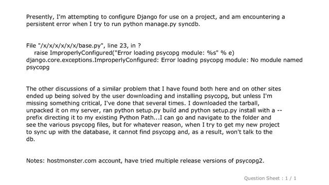 Django : django.core.exceptions.ImproperlyConfigured: Error loading psycopg module: No module named смотреть онлайн