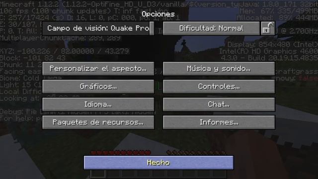 FPS TEST MINECRAFT INTEL CORE I5-4310M 3.30 GHZ