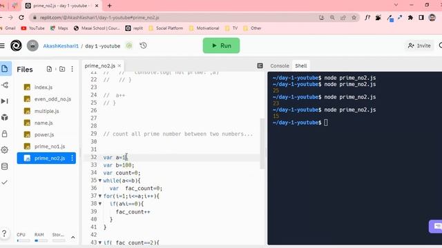 count all prime numbers between the two numbers using Javascript смотреть онлайн