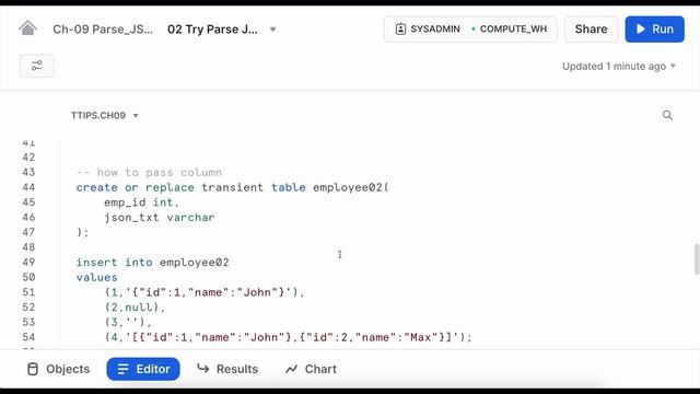 JSON SQL Functions - Parse_JSON, Try_Parse_JSON & Check_JSON | Ch-09 | Snowflake JSON Tutorial смотреть онлайн