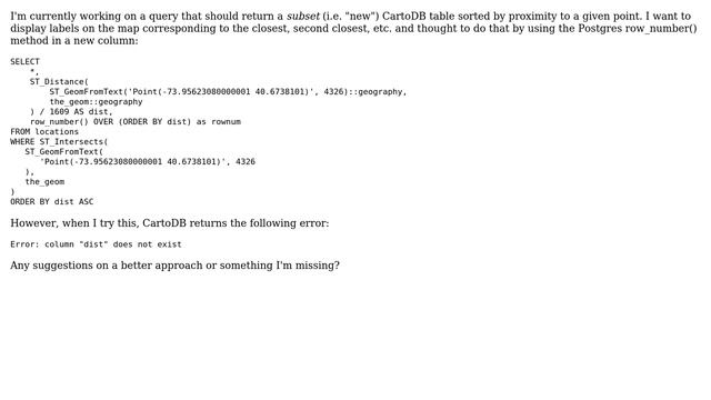 GIS: CartoDB - PostgreSQL row_number() using PostGIS ST_Distance смотреть онлайн