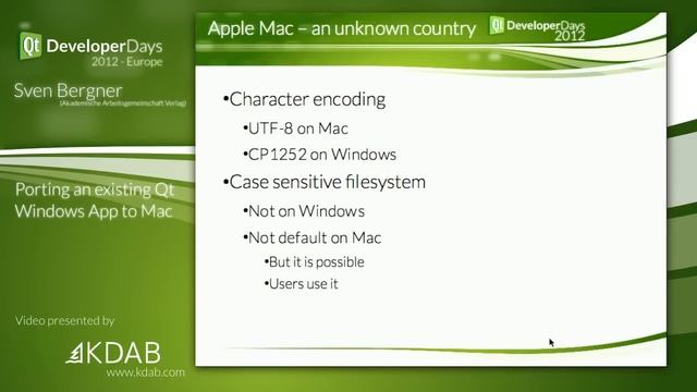 QtDD12 - Porting an existing Qt Windows App to Mac - Sven Bergner смотреть онлайн