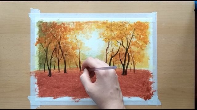 ?? Как нарисовать осенний пейзаж поэтапно. Лёгкий но красивый рисунок гуашью ?? смотреть онлайн
