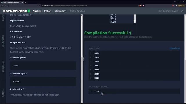 Python Ejercicio: 1041 HackerRank Definir una Función para Determinar Si un Año es Bisiesto смотреть онлайн