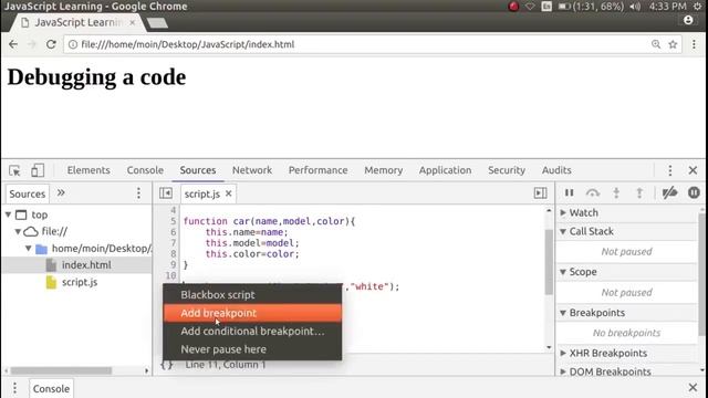 E25_ADDING BREAKPOINT TO JS CODE смотреть онлайн