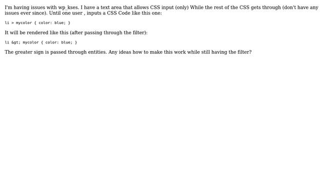 Wordpress: Any ideas how to allow CSS input to perfectly work in the text area with wp_kses? смотреть онлайн