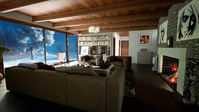 Cozy Cabin Ambience.Fireplace Sounds And Blizzards.