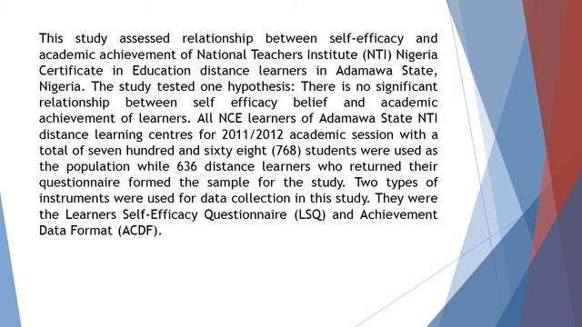 Relationship between Self Efficacy Belief and Academic Achievement of Distance Learners in National смотреть онлайн