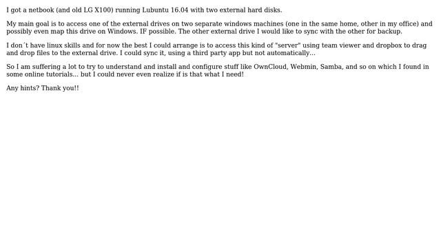 Ubuntu: Netbook as a server with external hard drive