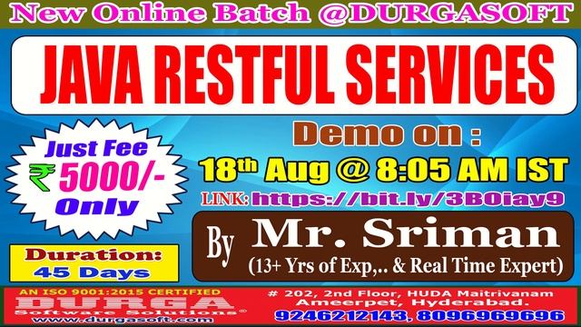 JAVA RESTFUL SERVICES Online Training @ DURGASOFT смотреть онлайн