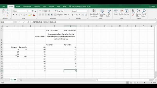 PERCENTILE.INC vs PERCENTILE.EXC (Explained)