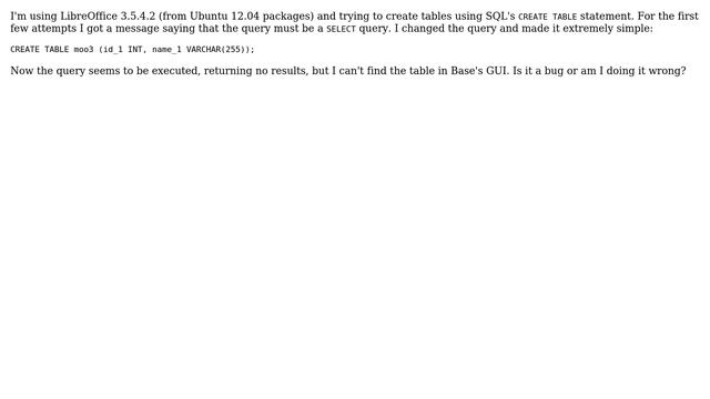 How to use CREATE TABLE queries in LibreOffice Base? смотреть онлайн