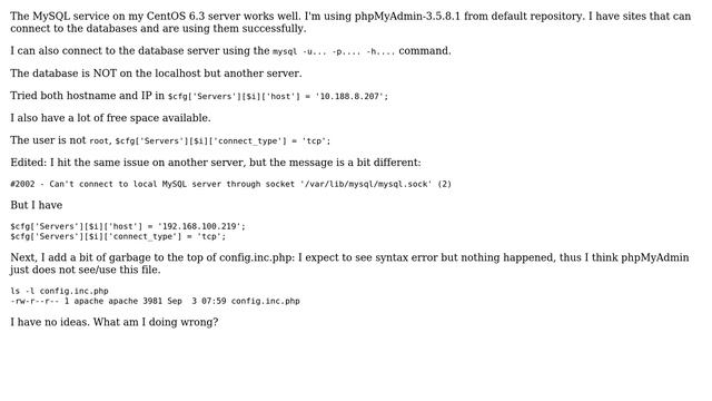 phpMyAdmin error #2002 "Cannot log in to the MySQL server", but works from console смотреть онлайн