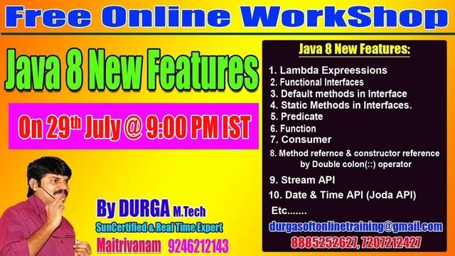 Free Online Training Java 8 New Features by Durga On 29th July @ 9:00PM IST смотреть онлайн