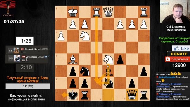 Vovachess vs GM Бортник. Это красиво! смотреть онлайн