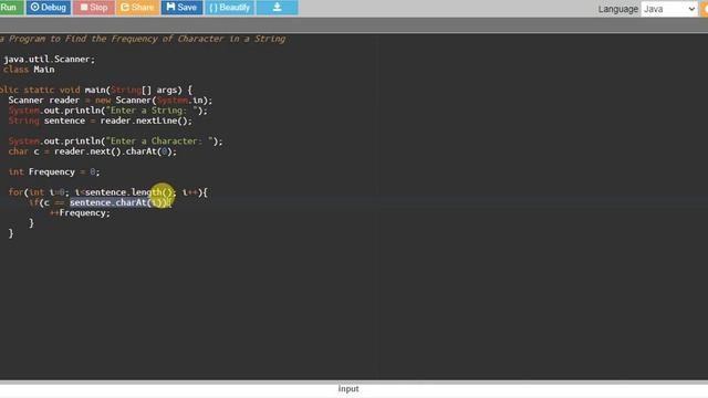 Java Program to Find the Frequency of Character in a String смотреть онлайн