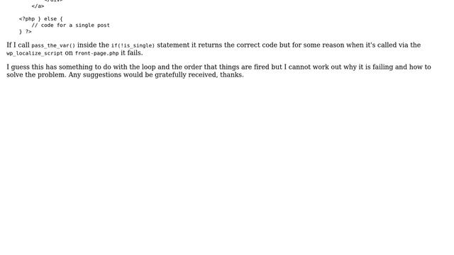 localizing variable on front-page.php template fails but succeeds on single page and taxonomy... смотреть онлайн