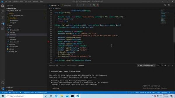 wxWidgets: Visual Studio Code setup for C++ and cmake