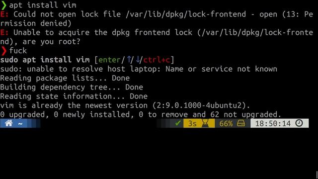 Linux: автоматическое исправление ошибок в терминале смотреть онлайн