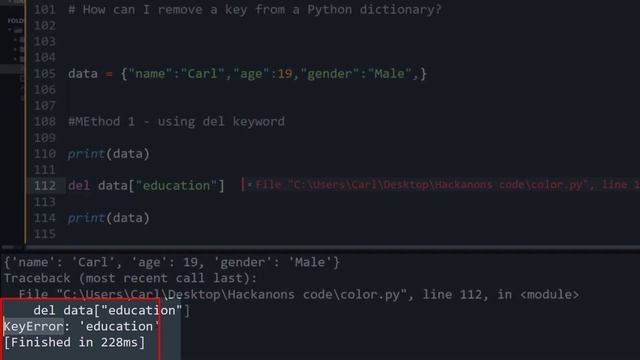 Remove a key from dictionary in Python смотреть онлайн