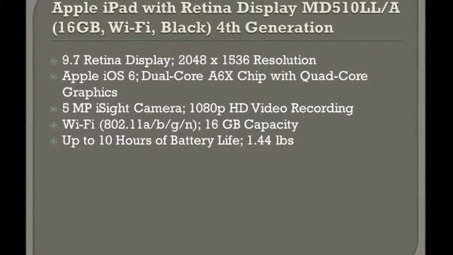 iPad with Retina Display MD510LL/A (16GB, Wi-Fi, Black) 4th Generation смотреть онлайн
